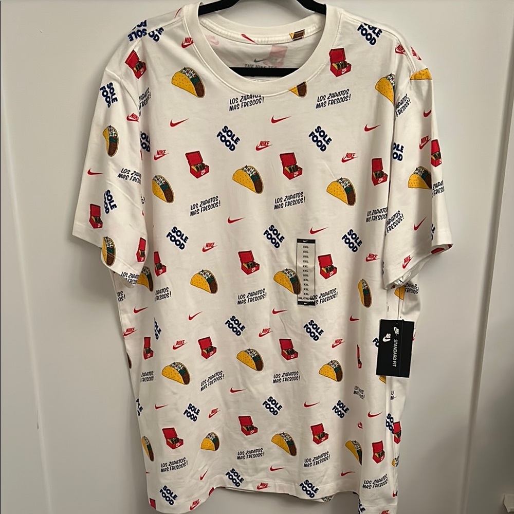 Nike White Short-Sleeve Graphic Tee with Taco & Box Print